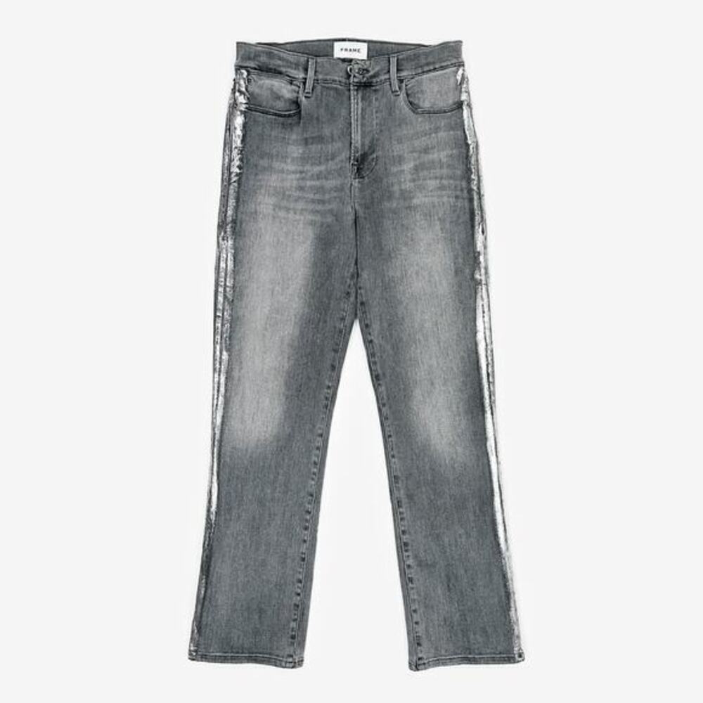 Frame Le High Straight Foil Tux Jeans‎ Size 28 Gray Silver Cotton Blend Denim